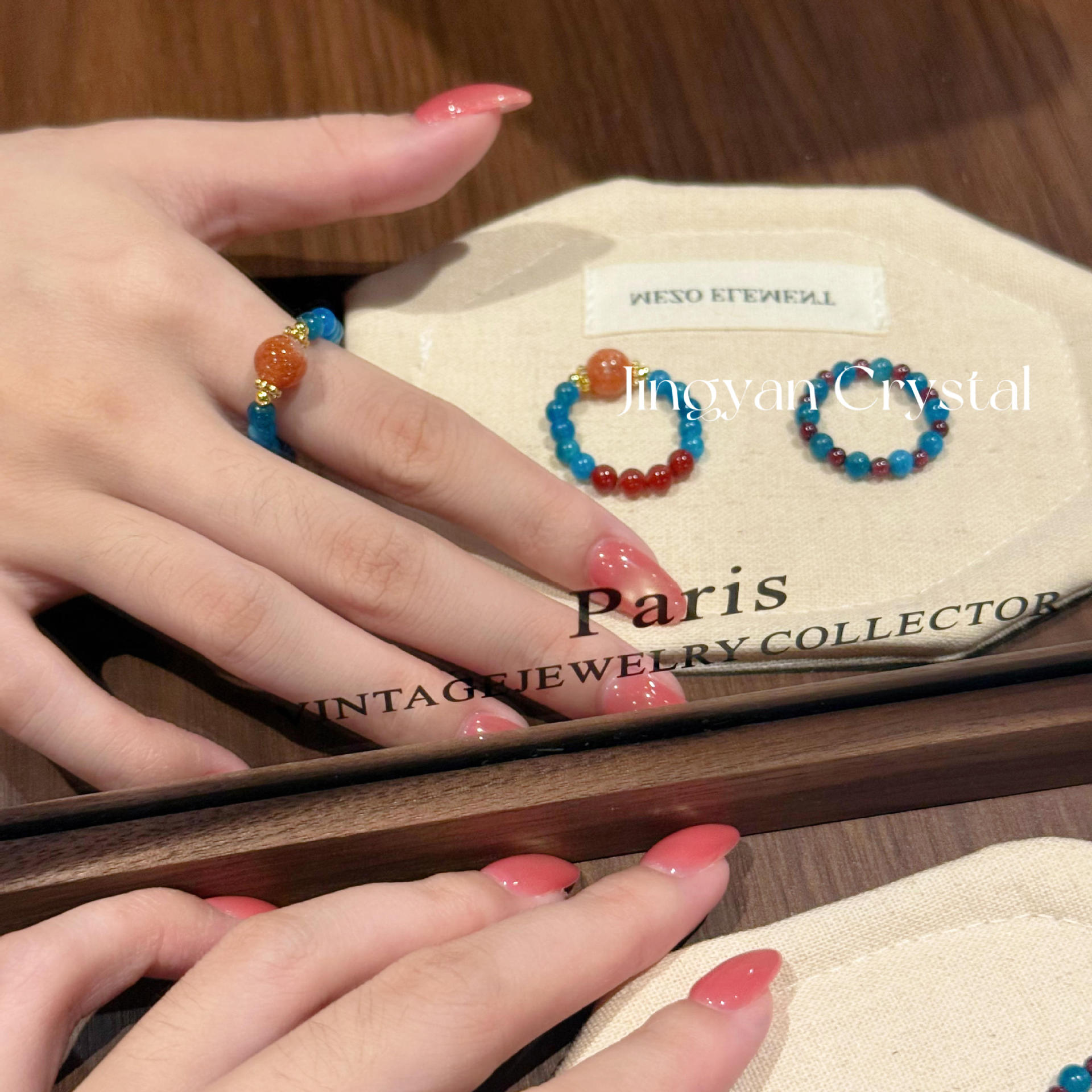 Original design blue phosphorescent sunstone red agate new Chinese style wholesale luxury live streaming crystal ring for women