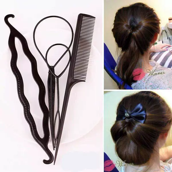 Hair Styling Tool for Babies That Doesn'T Damage Hair, Small Elastic Bands for Braiding, Black Hair Puller, Bun Maker, Hair Pin
