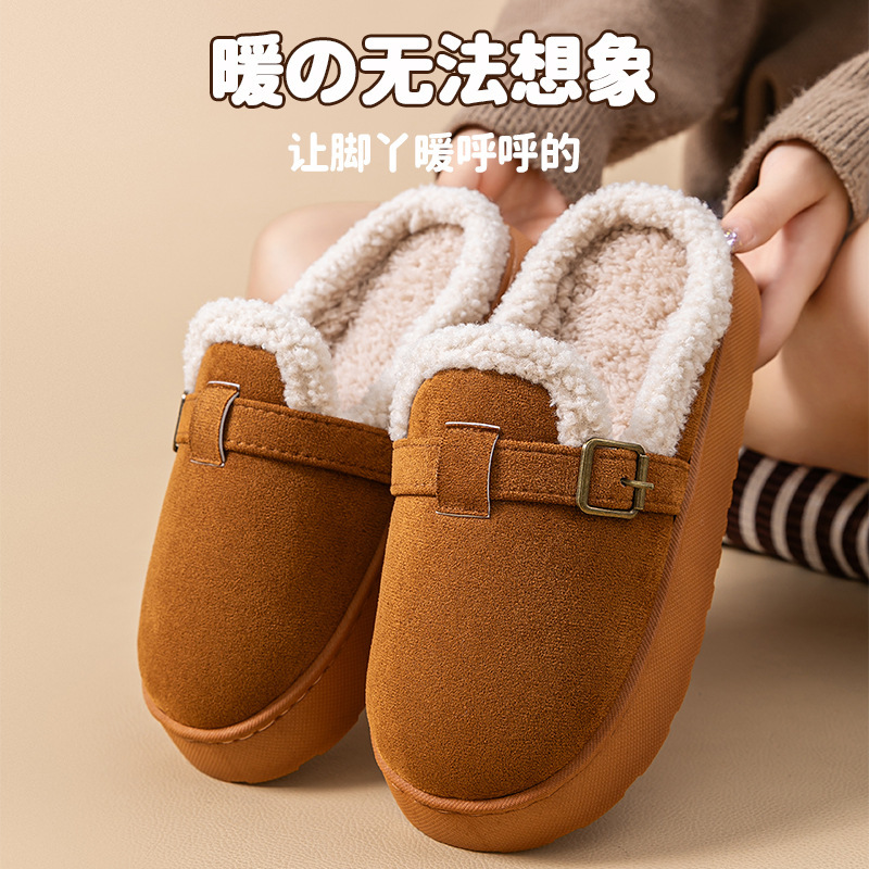 2025新款勃肯鞋女秋冬季室内居家加绒保暖复古一脚蹬耐穿包头棉拖|undefined
