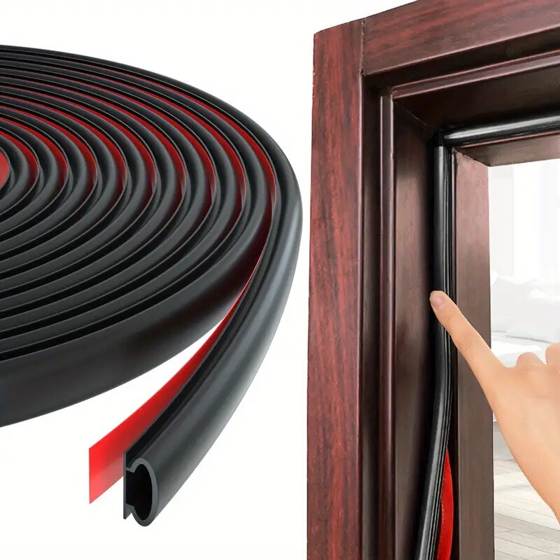 Windproof strip for doors Self-adhesive rubber soundproof window and door D-shaped sealing strip, door frame gap blocking weather strip