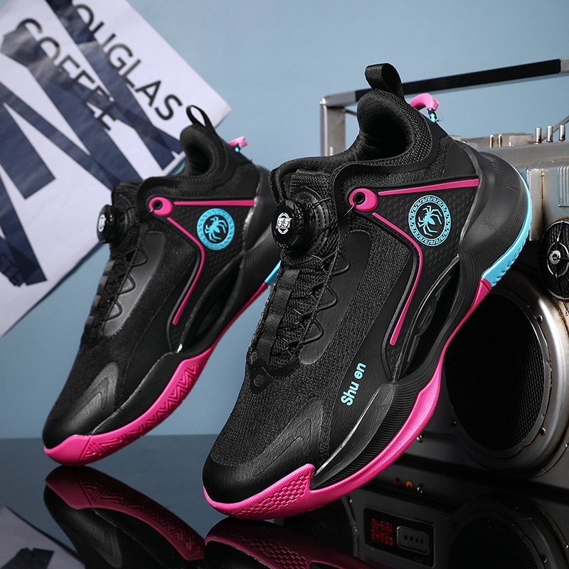 Basketball shoes Men's Four Seasons breathable youth professional combat non-slip sneakers rotating button lace-free sports men's shoes Basketball shoes Men's Four Seasons breathable youth professional combat non-slip sneakers rotating button lace-free sports men's shoes