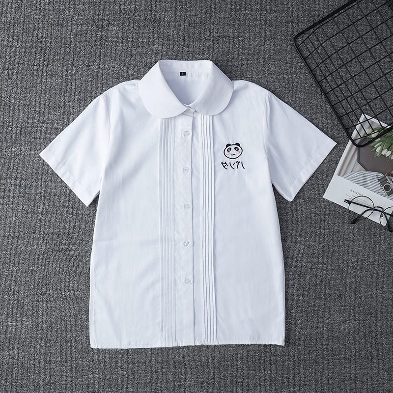 19004 Panda embroidered short -sleeved shirt