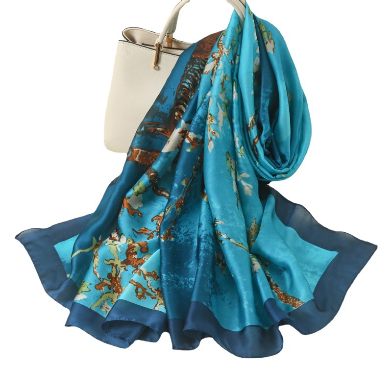 Verano famoso bufanda de seda de mora de alta gama chal alargado impreso de las mujeres desgaste exterior bufanda de seda artificial Toalla de playa protección solar