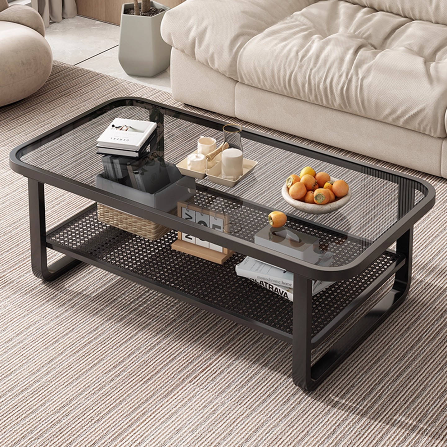 Mesa de té sala de estar doméstica pequeña casa 2025 nueva mesa de té de vidrio de brisa de crema moderna simple mesa creativa