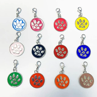 跨境烤漆狗牌可刻字圆形脚印挂件猫狗牌爪子宠物防走失锌合金吊坠