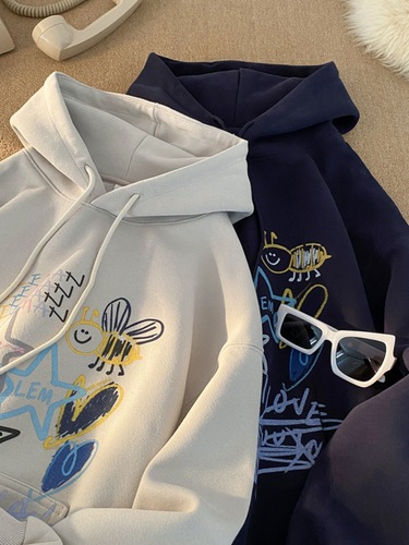 Men's Autumn/Winter Oversize Colorful Graffiti Hooded Sweatshirt, American Style Niche Print Streetwear Sweatshirt