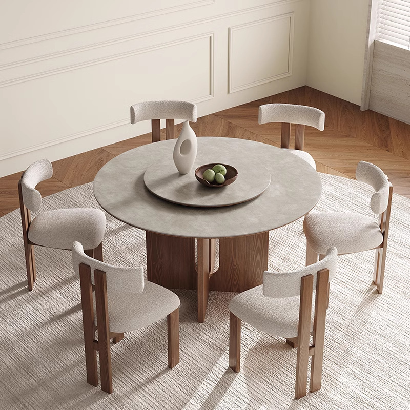 Mesa de comedor de madera maciza redonda de estilo medio, sala de estar 2024 nuevo estilo estilo medio antiguo, retro americano, mesa redonda minimalista moderna francesa