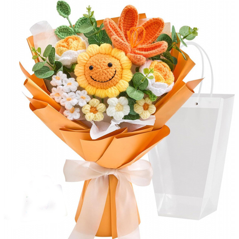 Productos transfronterizos acabados de lana tejido flores hechas a mano girasol trenzado regalos de vacaciones decoración flores falsas al por mayor