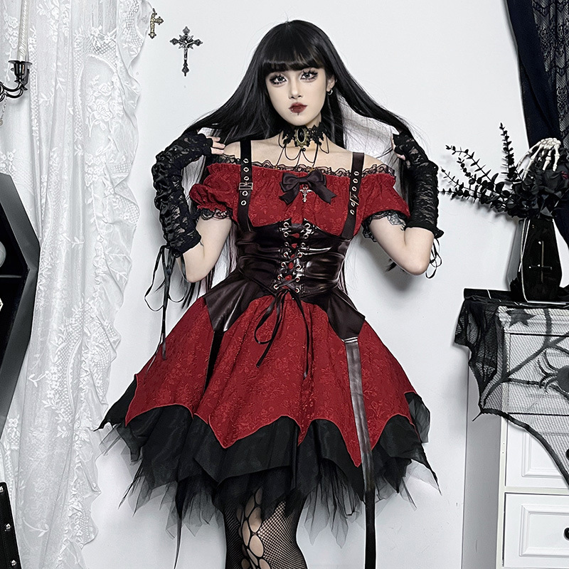 red night gothic collar mini dress Danu Bell Sleeve Mini Dress