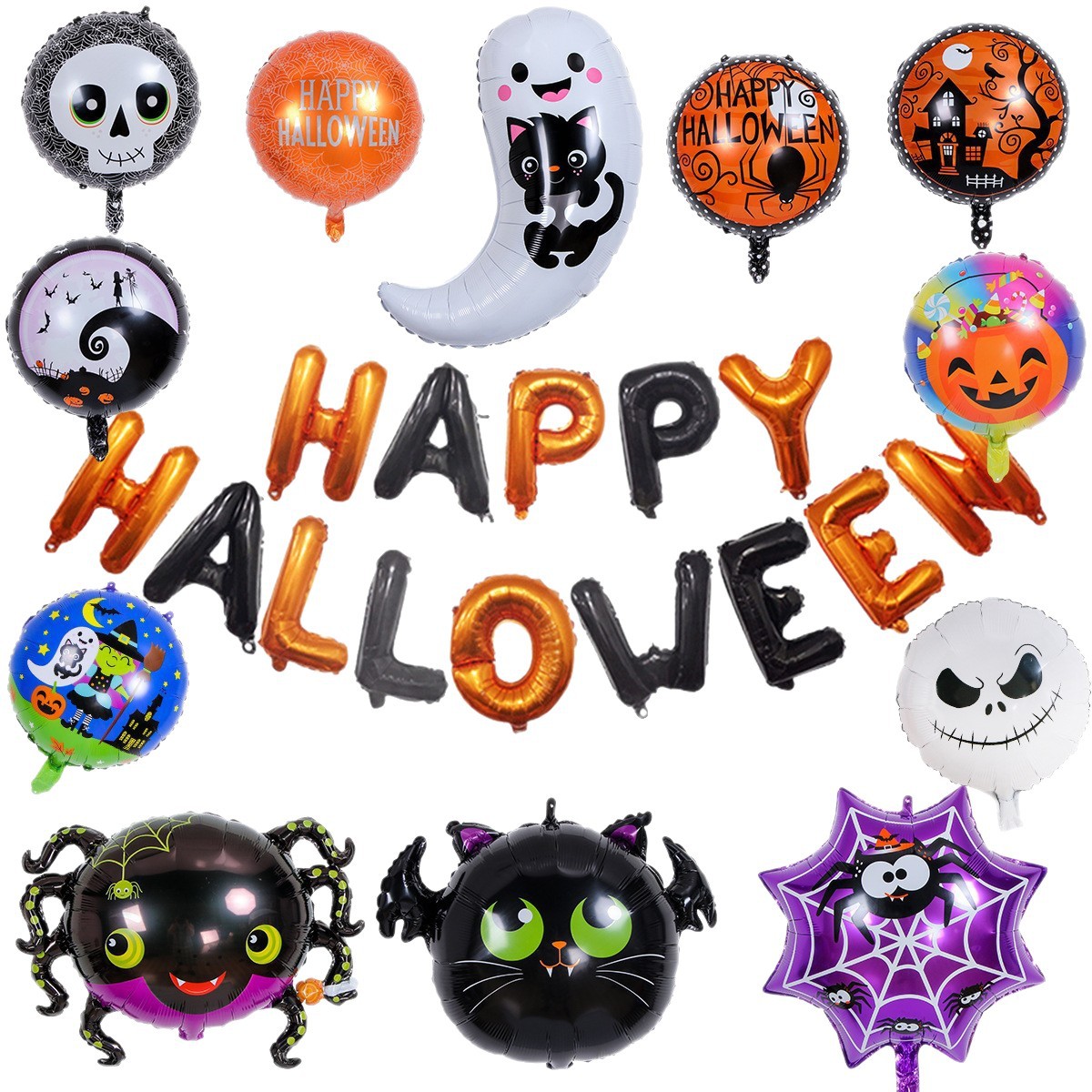 Globo de Halloween Película de aluminio Globo Decoración de escena Murciélago Calabaza Fantasma Alas Calabaza Gato Araña Halloween
