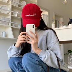 凉芳韩系新款蓝色棒球帽女秋冬字母刺绣加厚保暖软顶鸭舌帽ins
