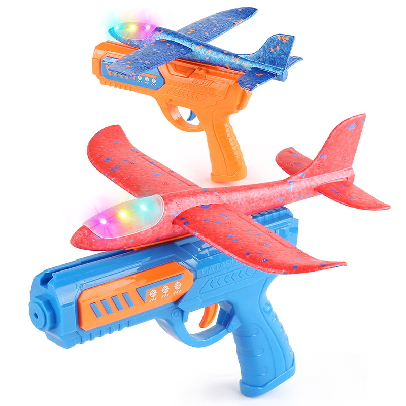 Juguetes de ocio para niños pistola de aviones de espuma catapulta lanzamiento de un solo clic pistola de juguete de aviones flash de lanzamiento de espuma EPP
