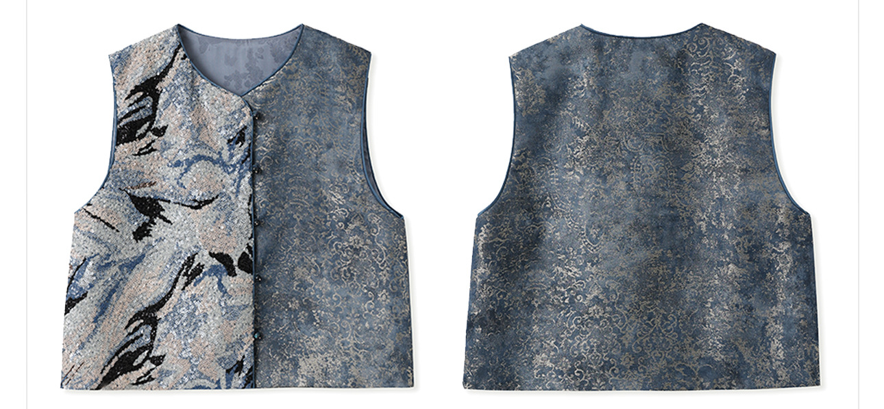 Áo vest nữ phong cách Trung Hoa mới 2026, thiết kế thêu sequin, chất rayon sang trọng — Đen, Màu huyền ảo, Xanh lam chi tiết 45