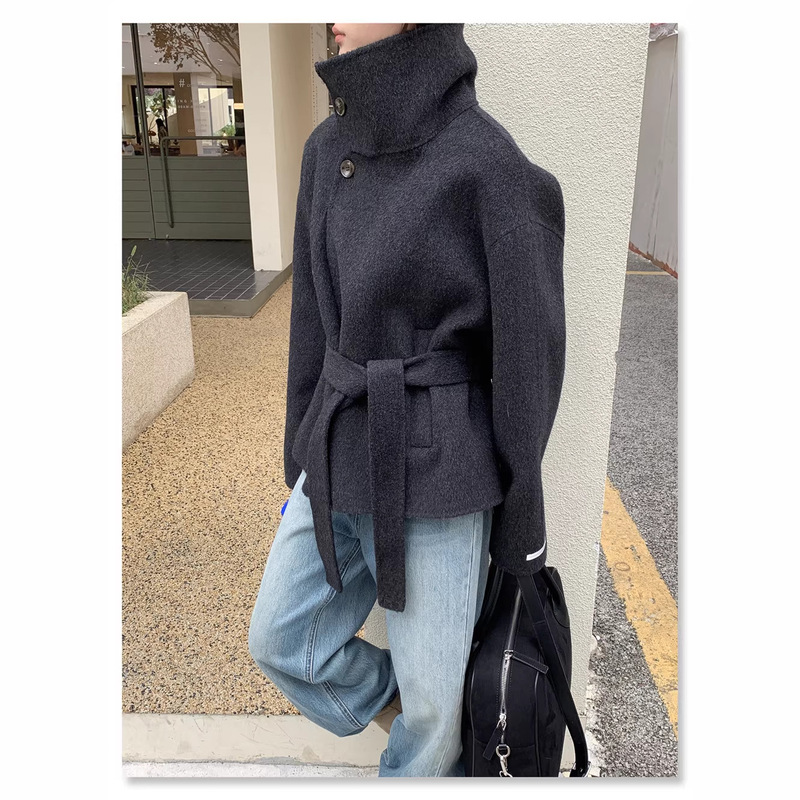 Now Double-Sided Hand-Stitched Korean Style High-End Simple Elegant Wool Outwear Women's Woolen Outwear