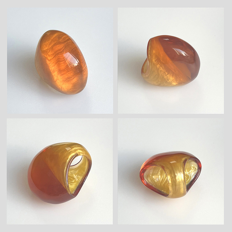 Bague Femme Rétro Large En Résine Avec Émail Coloré Transparente_voghion.com