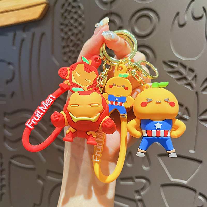 Fruit Superhero Keychain Female Cute Cartoon Iron Man Couple Bag Pendant Small Gift Wholesale