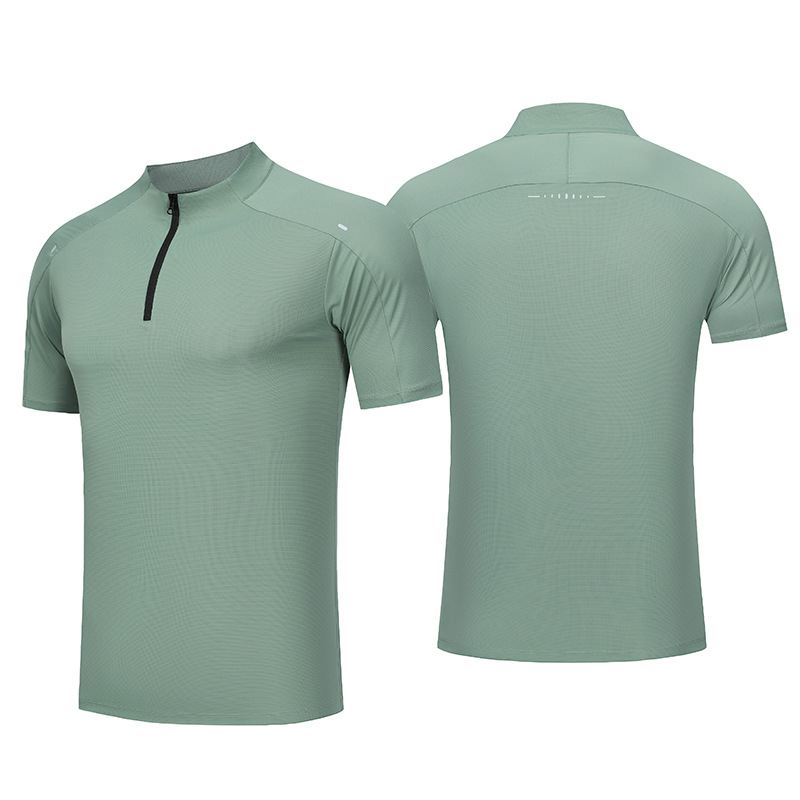 Summer Men's Quick-Drying Short-Sleeved Sports T-Shirt European and American Amazon Half-Zip Running Fitness Clothing Tops Work Clothes