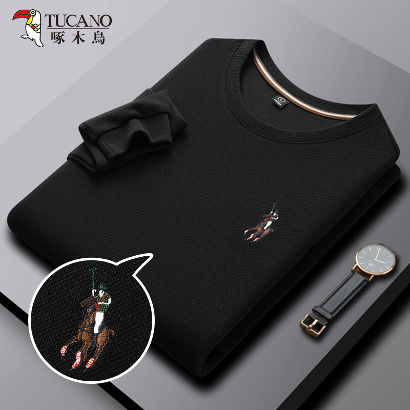 Classic autumn solid long-sleeve with a round collar
