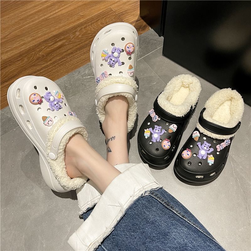 Detachable fleece-lined Cave Shoes Women's Autumn and Winter Girls High Heel Cute Student Non-Slip Cotton Slippers Maomao Cotton Shoes