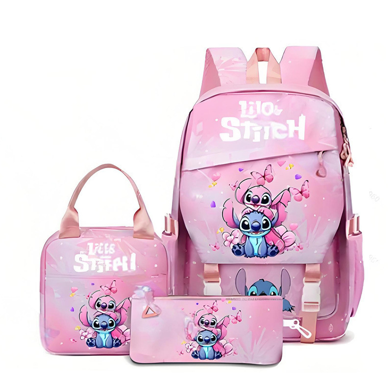 Foreign Trade New Cartoon Stitch Primary and Secondary School Student Schoolbag Lightweight Outdoor Backpack Shoulder Bag Pencil Case Three-Piece Set