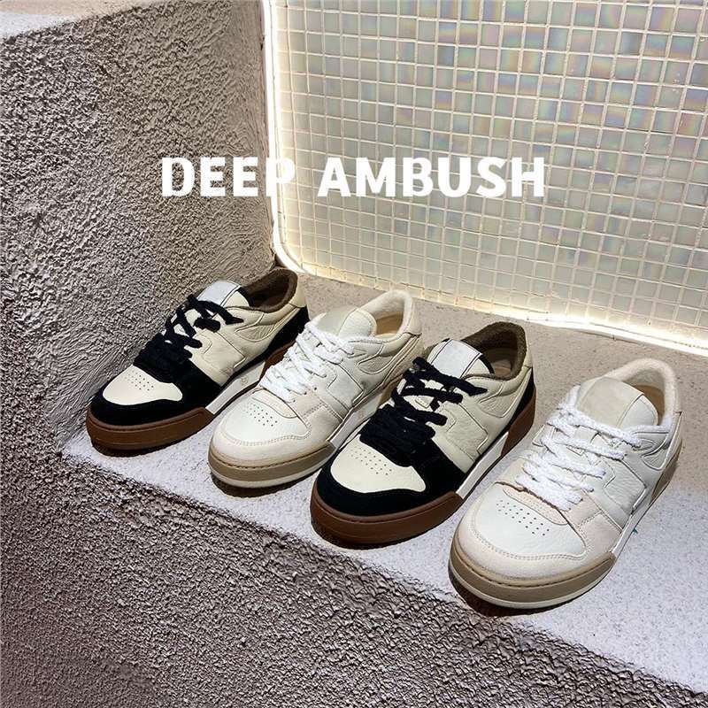 Deepambush Spring and Summer New White Shoes Women's Lace-Up Match Suede Stitching Sports Low-Top Casual Sneakers