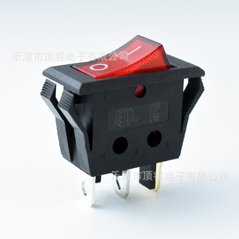 KC韩规ETL美规认证KCD3-B2带灯船型开关3脚2档 红色印IO双卡位IEC