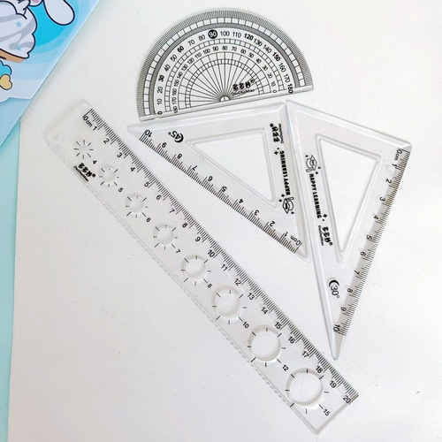 Sanrio ruler four-piece set Kurome transparent ruler set student stationery drawing ruler ruler triangle