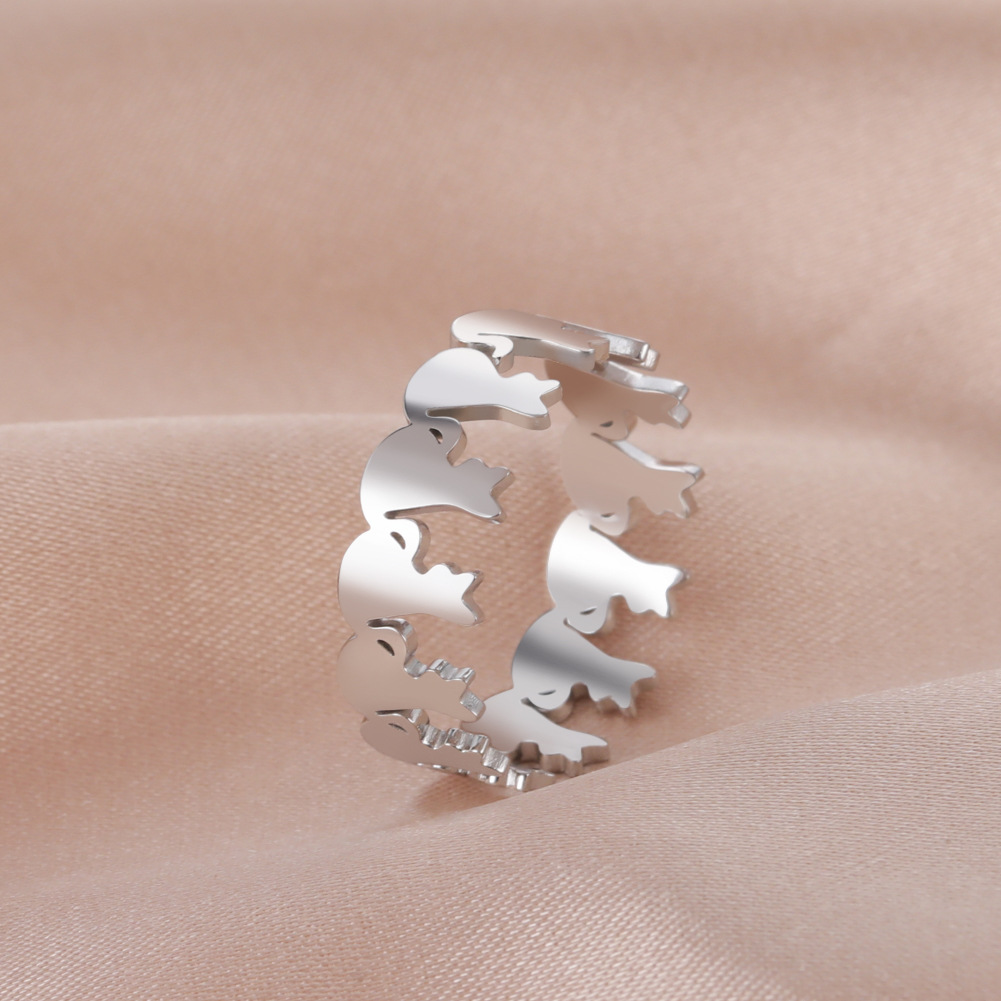 Cartoon Style Cat Stainless Steel Rings