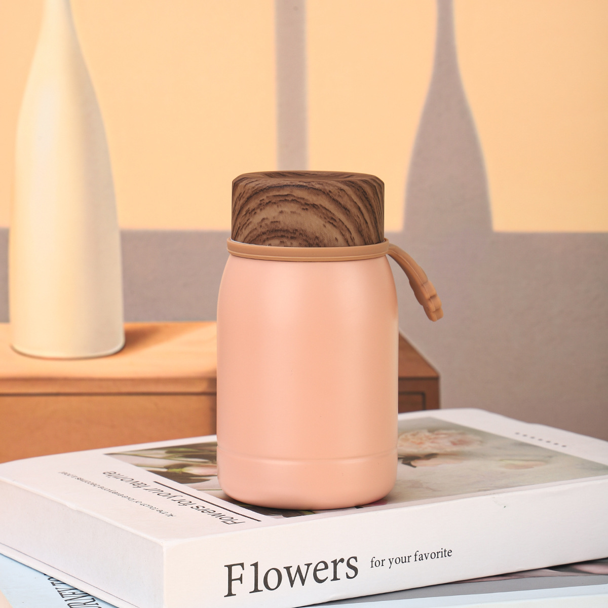 Creative Stylish Wood Grain Lid Mini Pocket 304 Stainless Steel Insulated Cup For Students, Compact And Portable_voghion.com