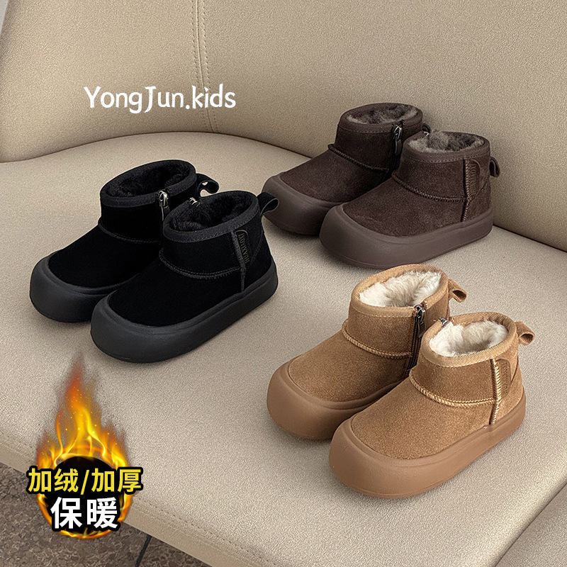 Children's Snow Boots 2026 Winter New Fashion Style Boys' Fashionable Fleece-Lined Short Boots Girls' Thickened Anti-Kick Cotton Boots Warm Boots