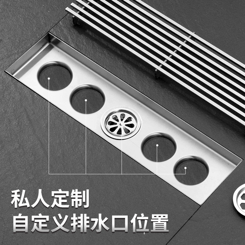 304不锈钢长条地漏卫生间浴室加长条形大排量竹排防虫臭地漏侧排|undefined