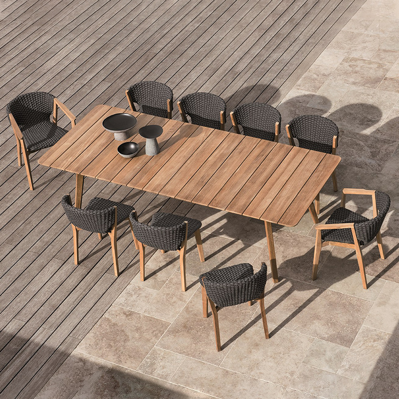 Mesas y sillas de teca para exteriores, muebles de ratán de madera maciza para terraza de jardín, conjunto de mesa y sillas para patio de villa o balcón.