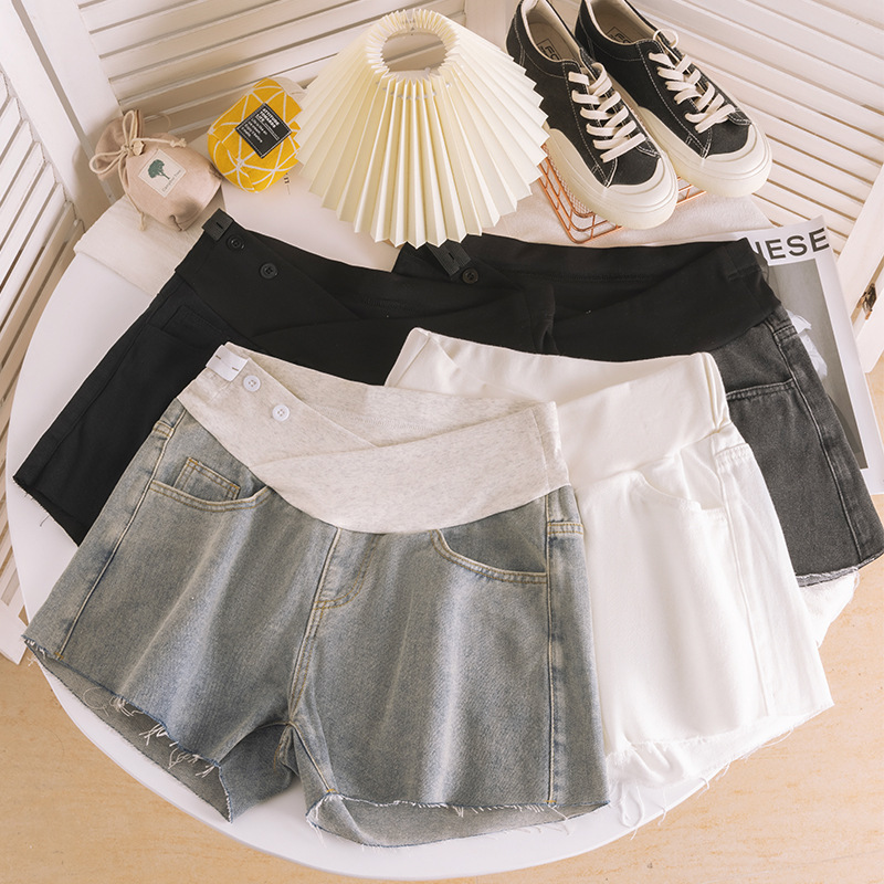 Pregnant Women Low Waist Leggings Summer Denim Shorts 2025 Summer New Pregnant Women Pants Outer Wear Three-point Hot Pants Summer