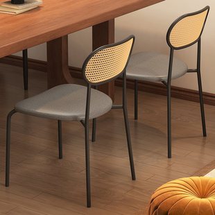 Nordic Rattan Dining Chair Home Medieval Iron Backrest Stool Internet Celebrity Retro Cafe Chair Simple Dining Table Chair