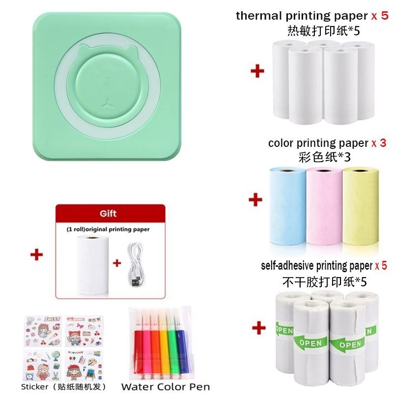 C15 그린-영어 판 [열 종이 1 롤, 열 종이 5 롤, 색종이 3 롤, 자체 접착 5 롤, 수채화 펜 스티커 6 개 포함]]