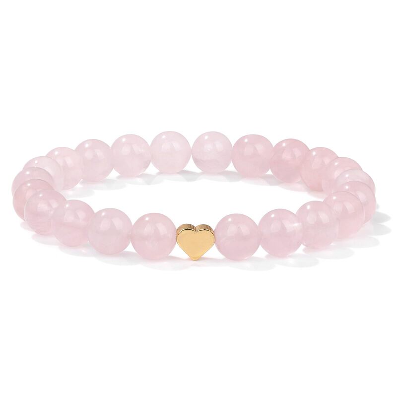 8mm Crystal Yoga Bracelet Stainless Steel Gold Heart Beaded Elastic Rope Bracelet Ladies Rose Quartz Heart Bracelet