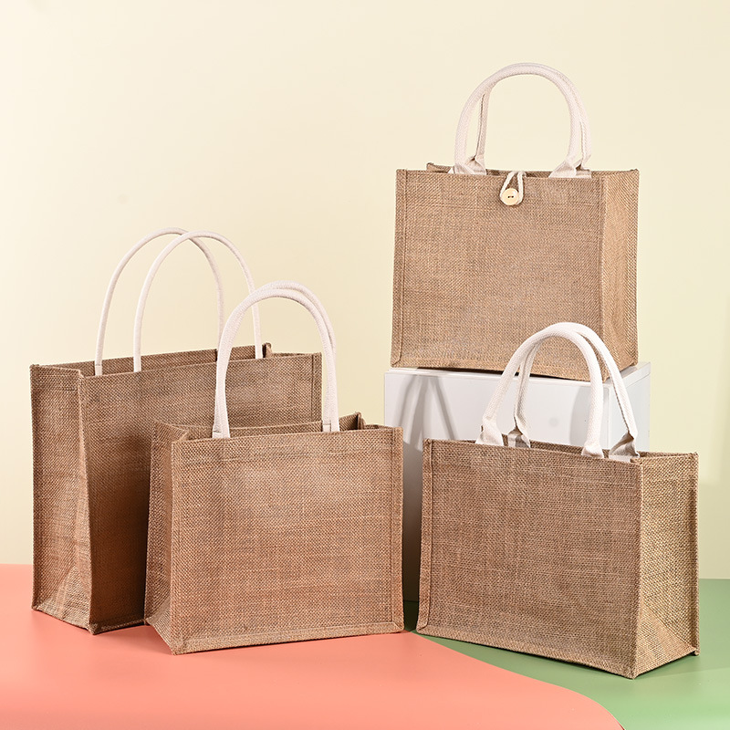 Bolsas de lino personalizadas Renacimiento DIY bolsa de compras de yute Bento impermeable gran capacidad no impresa bolsa de lino image 3
