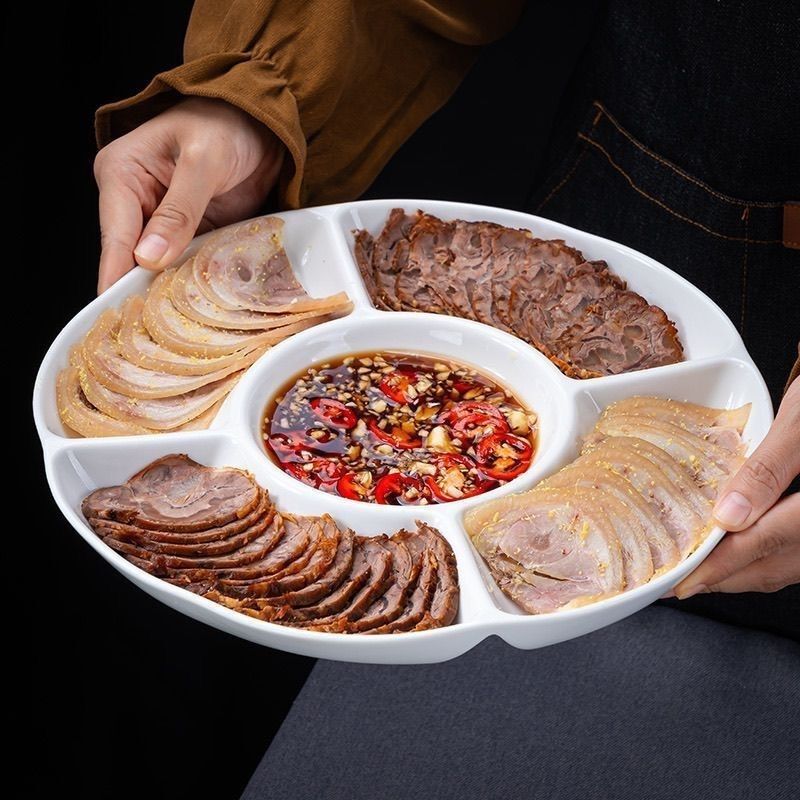 Five-Compartment Braised Food Platter, Fruit Platter, Commercial Restaurant Cold Dish Platter, Commercial Snack and Dried Fruit Divided Platter