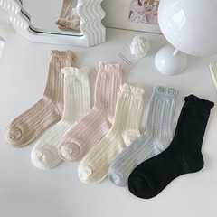White Socks Japanese Style Sweet Bubbles Lace Edge Mid-Calf Socks Summer Thin Mesh Hole Layered Socks
