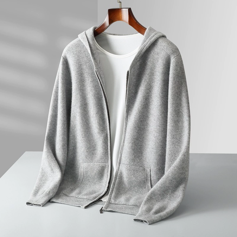 Demi-season hoody, cardigan, woolen jacket, knitted sweater with zipper