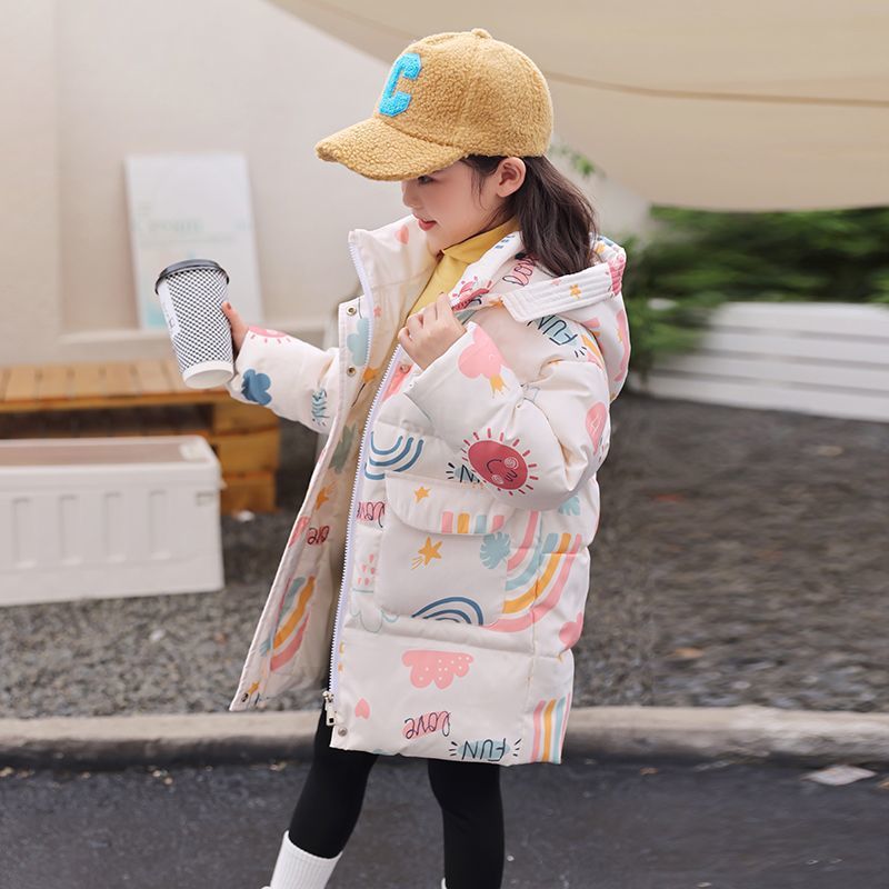 加厚棉袄儿童羽绒棉服女童中长款韩版洋气公主女宝宝时尚卡通保暖