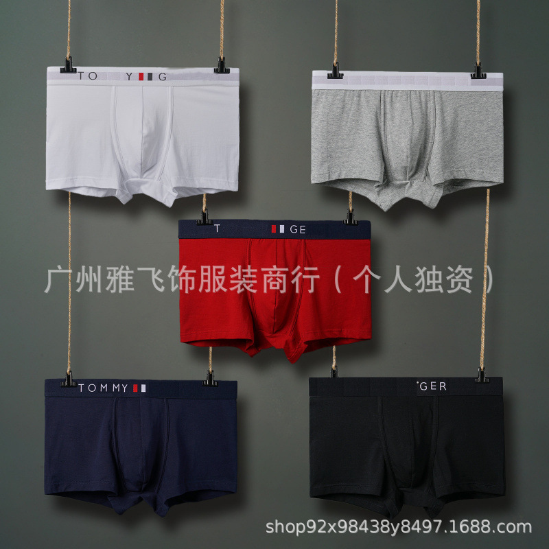 European and American Foreign Trade Cross-Border Men's Trendy Brand T-Boxer Briefs Pure Cotton in Stock Tommy Boxer Shorts Men Wholesale