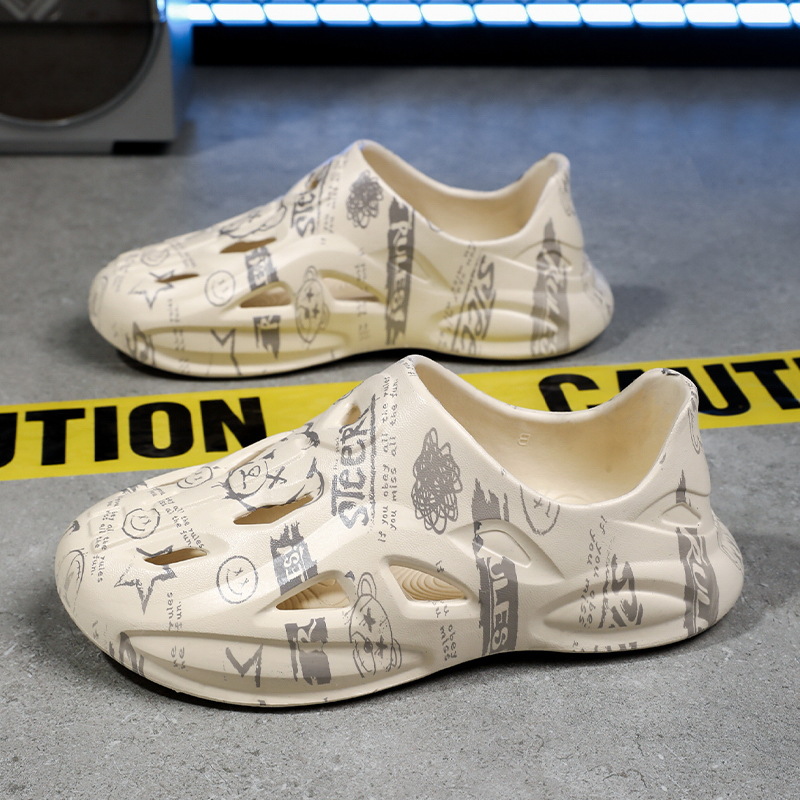 [cross-border] zapatos de cavidad camuflado graffiti de gran tamaño pareja sandalias de cabeza de paquete para hombres zapatos de playa casuales transpirables