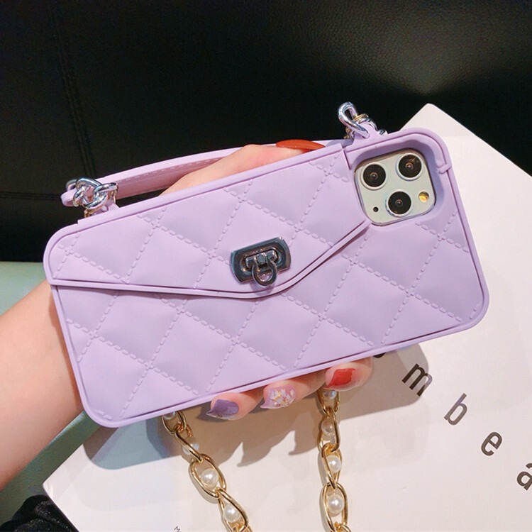 Foreign trade suitable iPhone 17/18 small Chanel-style diamond pattern card slot wallet Apple 15/16 lanyard silicone phone case Foreign trade suitable iPhone 17/18 small Chanel-style diamond pattern card slot wallet Apple 15/16 lanyard silicone phone case