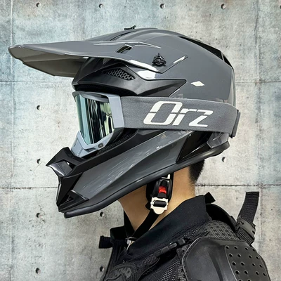 Helmet Motorcycle Helmet Full-Face Helmet for, Motosiklet kaskı (dəbilqə) - cement-gray-with-orz-cement-gray-frame-goggles-and-gloves-and-mask-s