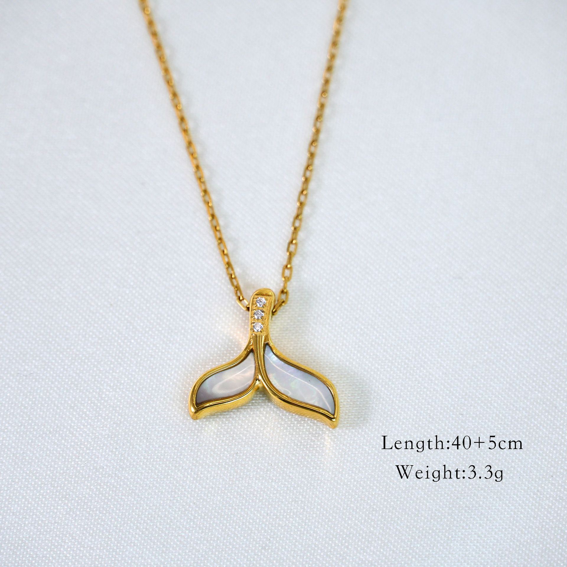 Geometric, Fish Tail Pattern Natural Stone Titanium Steel Casual Beaded Inlay Geometric Fish Tail Shell Zircon Pendant Necklace