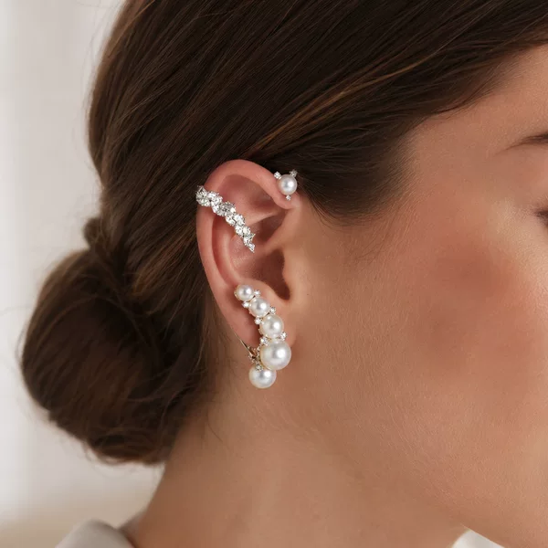 Cross-border best-selling French-style pearl ear cuffs for women without pierced ears, high-end luxury style ear cuffs, elegant bridal wedding accessories