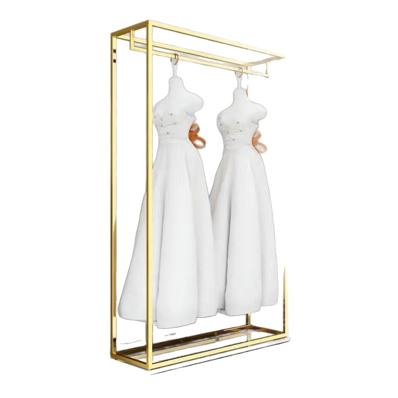 Estante de vestido de boda estante de estudio de suelo especial colgar percha de exhibición de ropa showhe estante de vestido dorado estante de traje de doble capa