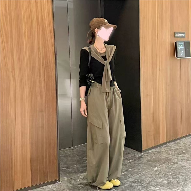 深圳南油早秋穿搭一整套韩系炸街运动休闲超火上衣工装裤两件套女|undefined