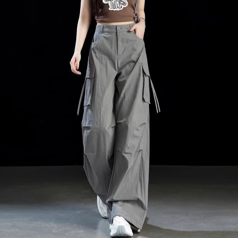 2025 New Summer American Style Parachute Cargo Pants Women's Thin High Waist Drape Casual Wide Leg Sports Pants